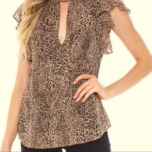 1.STATE
Leopard Muse Smocked Neck Keyhole Blouse